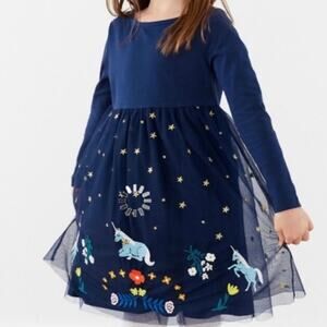 Hanna Andersson Navy Blue Embroidered Unicorn Tulle Dress Size 3T